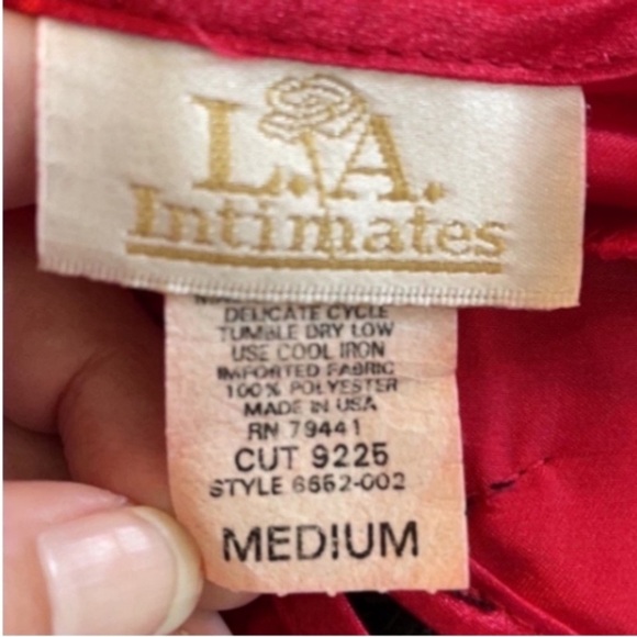 Vintage LA Intimates Nighty Maxi Red Satin Gown Made In USA Rare Party Holiday - Picture 4 of 16